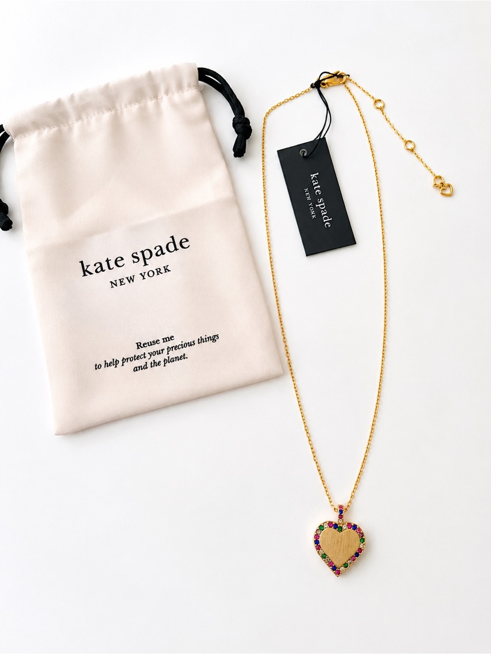 Kate Spade Take Heart Pendant Necklace Multicolor Crystal Heart KG090 NWT - Picture 2 of 7
